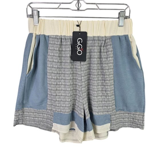 Womens Gigo Patchwork Casual Shorts Elastic Waist Polyester Blend Stretch Size M - Picture 1 of 10